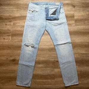 Diesel Jeans Men 33x32 Blue Belther Slim Tapered Fit Thrasher Light Wash 0827F